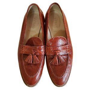 J.Crew Women's Red Crackled Leather Loafers Size 6 1/2" Tassel Biella E0843